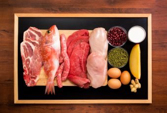 Slices of different meats and protein packed foods
